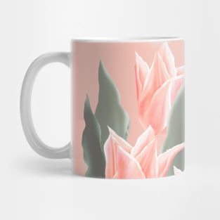 Stylish Peach Tulips Flowers Watercolor Illustration, coral pink color background Mug